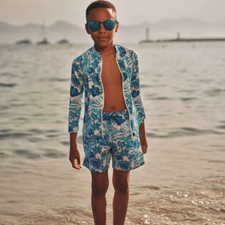 男童 Tahiti Flowers 弹力游泳短裤 White 正面穿戴视图