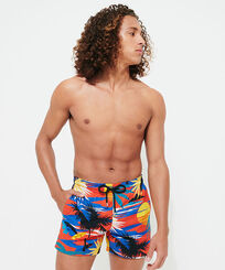 Men Stretch Swim Trunks Hawaiian Stretch - Vilebrequin x Palm Angels Red front worn view