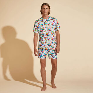 T-shirt uomo in cotone biologico - Vilebrequin x Okuda San Miguel Multicolore vista frontale indossata