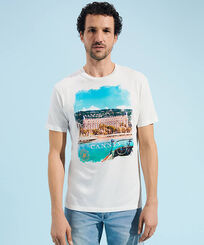 Camiseta de algodón con estampado Cannes para hombre Off white vista frontal desgastada