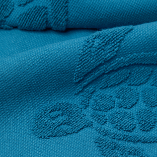Toalla de playa en algodón orgánico Turtles Jacquard Peacock detalles vista 5