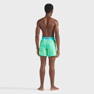 Men Ultra-light and packable Flocked Swim Shorts Tropical Turtle Disco green back worn view
