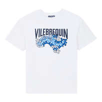 Camiseta de algodón orgánico con estampado Micro Ronde des Tortues Wave para niño Blanco vista frontal