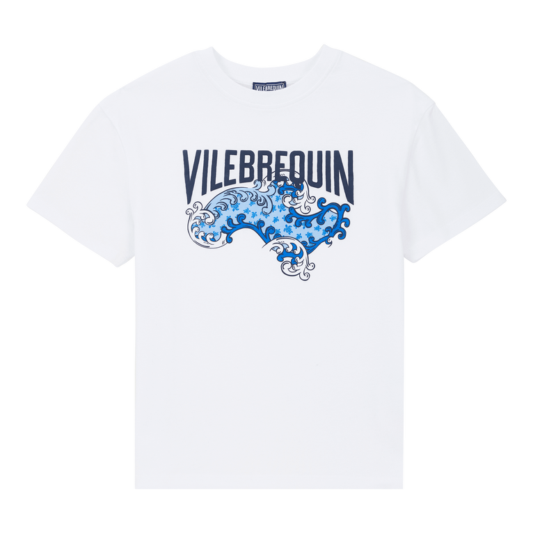 Boys Organic Cotton T-shirt Micro Ronde Des Tortue Wave - Tee Shirt - Gabin - White - Size 14 - Vilebrequin