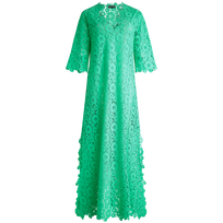 Women Guipure Kaftan Flowers Lace Green paradise front view