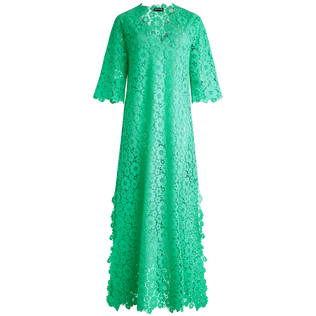 Women Guipure Kaftan Flowers Lace Green paradise front view