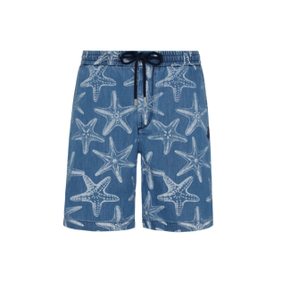 Men Denim Bermuda Shorts Starfish Light Denim Printed Bleach denim w4 front view