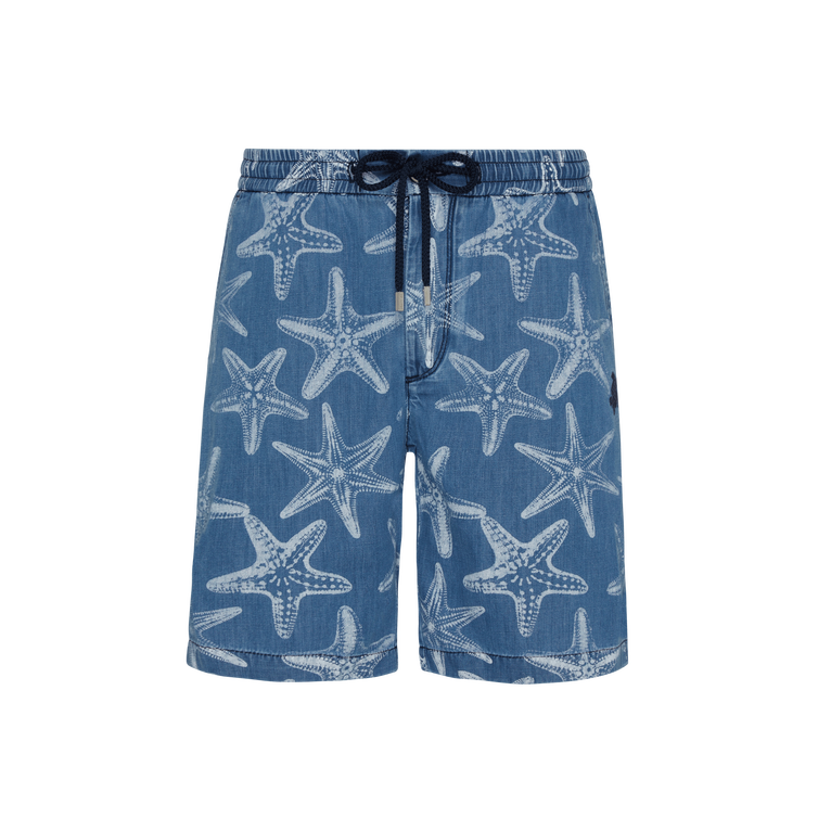 Vilebrequin Starfish Light Printed Denim Bermuda Shorts In Blue