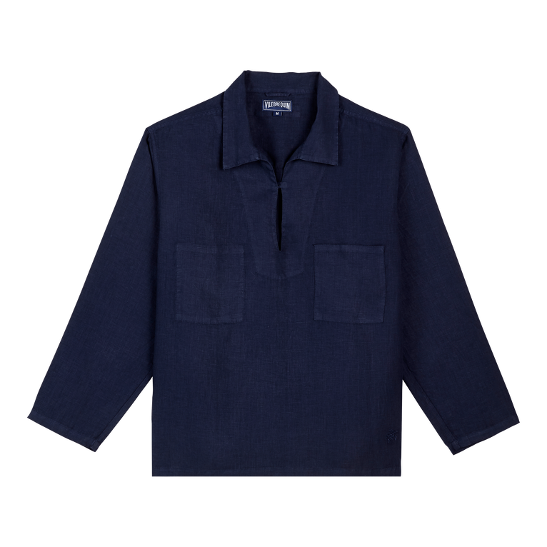 Men Linen Vareuse Solid - Comores - Blue - Size L - Vilebrequin