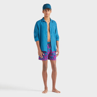 Camicia uomo in lino tinta unita Peacock dettagli vista 1