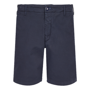 Men Cotton Bermuda Shorts Solid Navy front view
