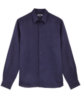 Men Linen Shirt Solid Navy front view