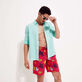 Lange Ronde Des Tortues Stretch-Badeshorts für Herren Burgunderrot Details Ansicht 3