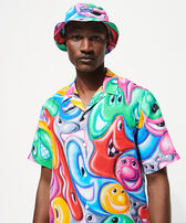 Camicia uomo bowling in lino Faces In Places - Vilebrequin x Kenny Scharf Multicolore vista frontale indossata