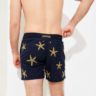 Men Swim Trunks Placed Gold Embroidery Starfish Dance - Limited Edition Navy details view 1