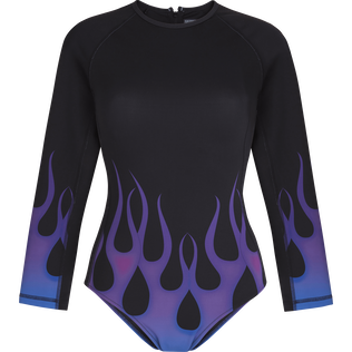Costume intero donna rash guard a maniche lunghe Hot Rod 360° - Vilebrequin x Sylvie Fleury Nero vista frontale