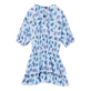 Women Short Ruffles Cotton Dress Flash Flowers Purple blue front view