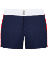 Men Stretch Swim Trunks Flat Belt Color Block Navy front view