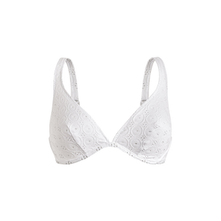 Top bikini donna con ferretto Broderie Anglaise Bianco vista frontale