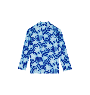 Boys Zipper Long Sleeves Rashguard Ronde des Tortues Logo Blue topaz back view