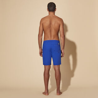 Men Jogging Gabardine Stretch Bermuda Shorts Purple blue back worn view