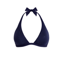 Top de bikini anudado alrededor del cuello con strass para mujer Azul marino vista frontal