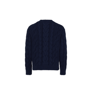 Men Cable-Knit Cotton Sweater Navy back view