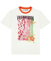 T-shirt uomo in cotone Vilebrequin La Plage from the Sky Off white vista frontale