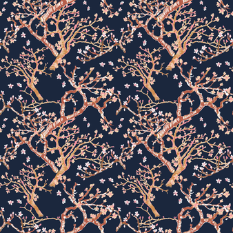 Vestito bambina in voile di cotone Sweet Blossom Blu marine stampe