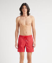 Men Swim Shorts Ultra-Light and Packable Micro Ronde Des Tortues Rainbow Poppy red front worn view