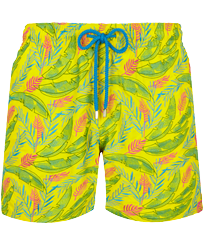 Men Swim Trunks Embroidered Leaves in the wind - Limited Edition Safran front view