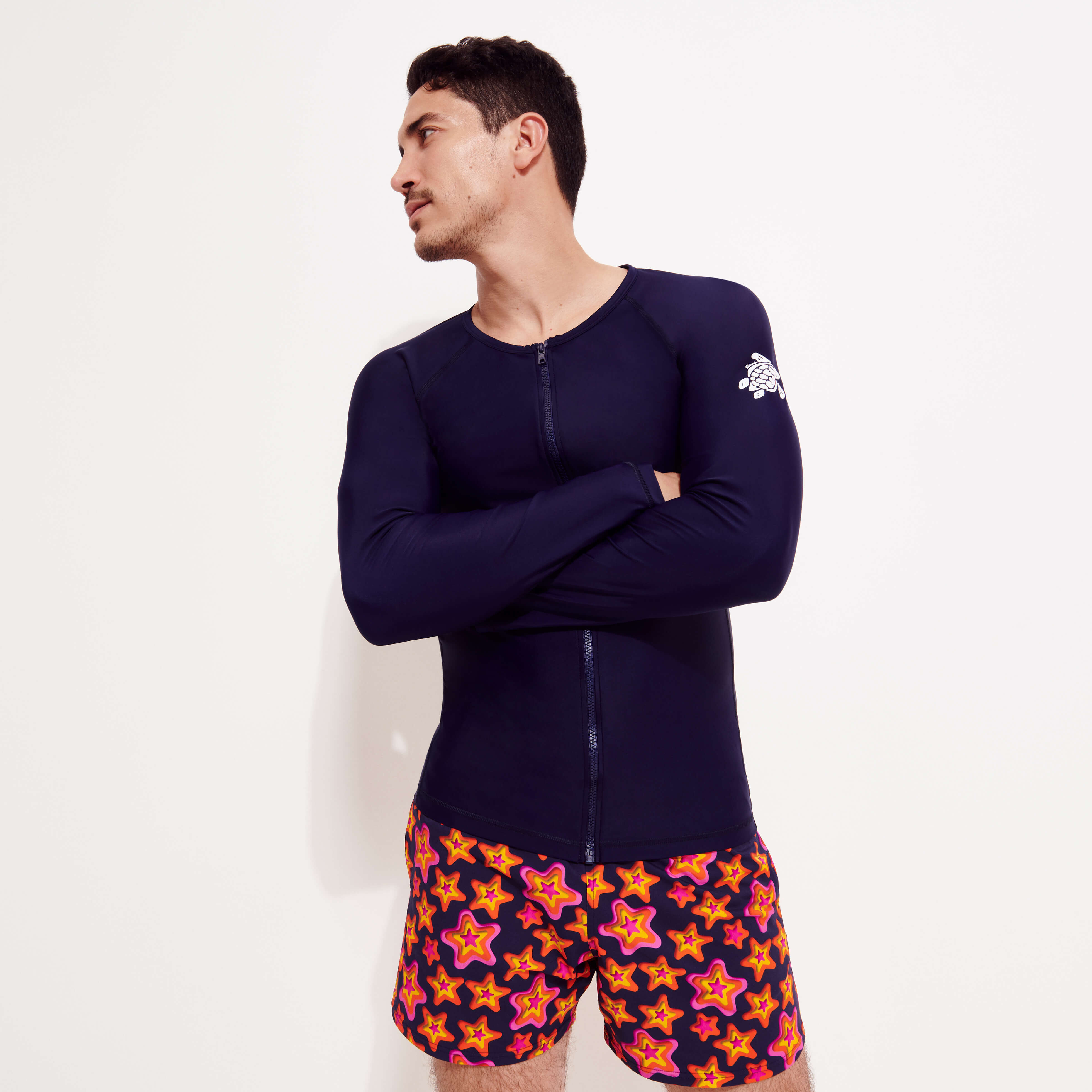 Men Long Sleeves Zipper Rashguard Solid