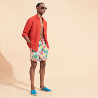 男士 Fond Marins Multicolores 长款游泳短裤 White 细节视图1