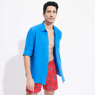 Men Swim Trunks Embroidered Starfish Dance - Limited Edition Poppy red details view 2
