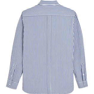 Camicia uomo a righe in seersucker Blu jeans vista posteriore