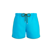 Men Linen Swim Trunks Solid Blue topaz front view