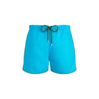 Men Linen Swim Trunks Solid Blue topaz front view