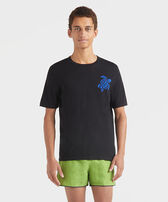 Men Silk and Cotton T-shirt Jacquard Turtle Black front worn view