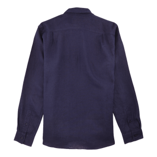 Camisa de lino lisa para hombre Azul marino vista trasera