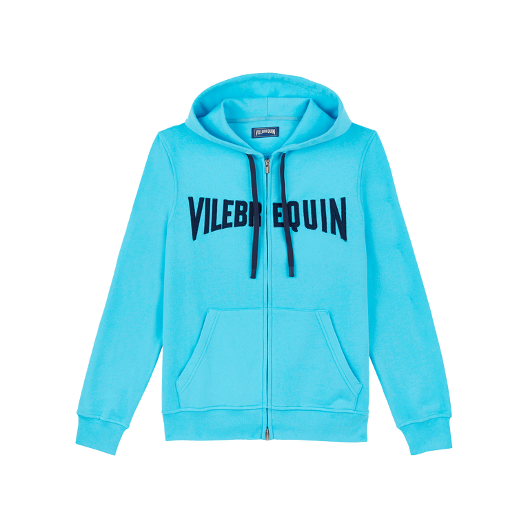 Vilebrequin Men Cotton Full Zip Hoodie Sweatshirt Stitched Logo - Martin-z - Blue - Size XXL