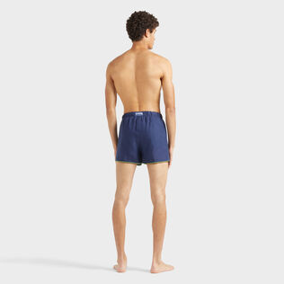 Men Linen Swim Trunks Solid Navy back worn view