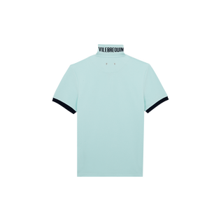 Men Cotton Pique Polo Shirt Solid Pacific 后视图