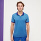 Men Changing Cotton Pique Polo Shirt Solid Azure front worn view Men Changing Cotton Pique Polo Shirt Solid Azure front worn view