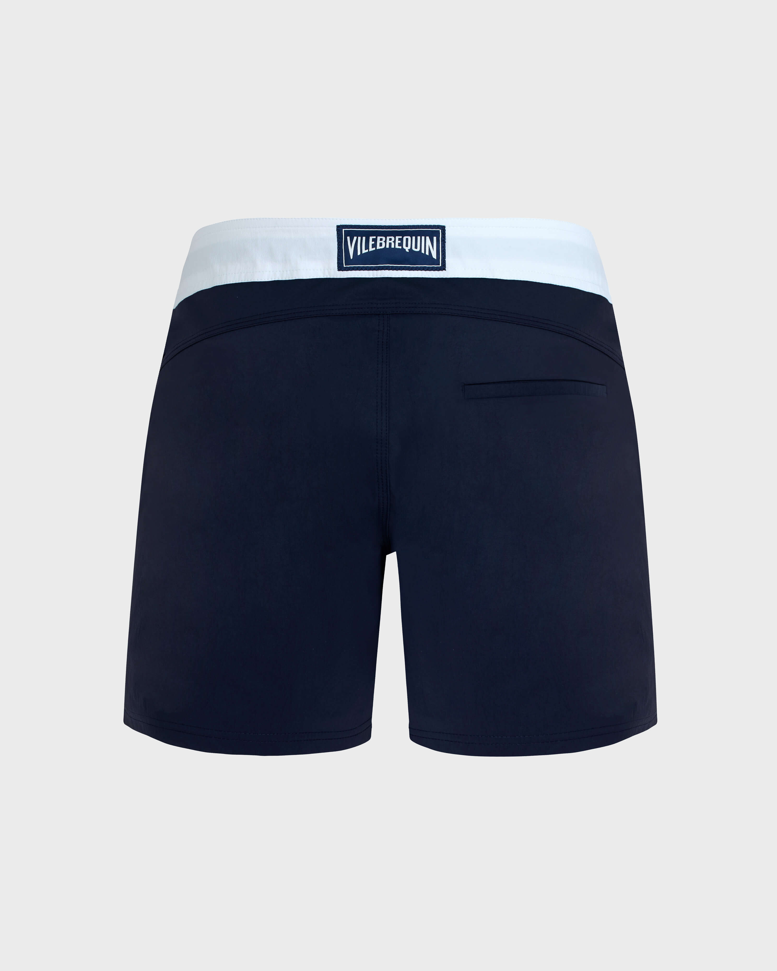 Men Stretch Swim Trunks Flat Belt Color Block NAVY back view