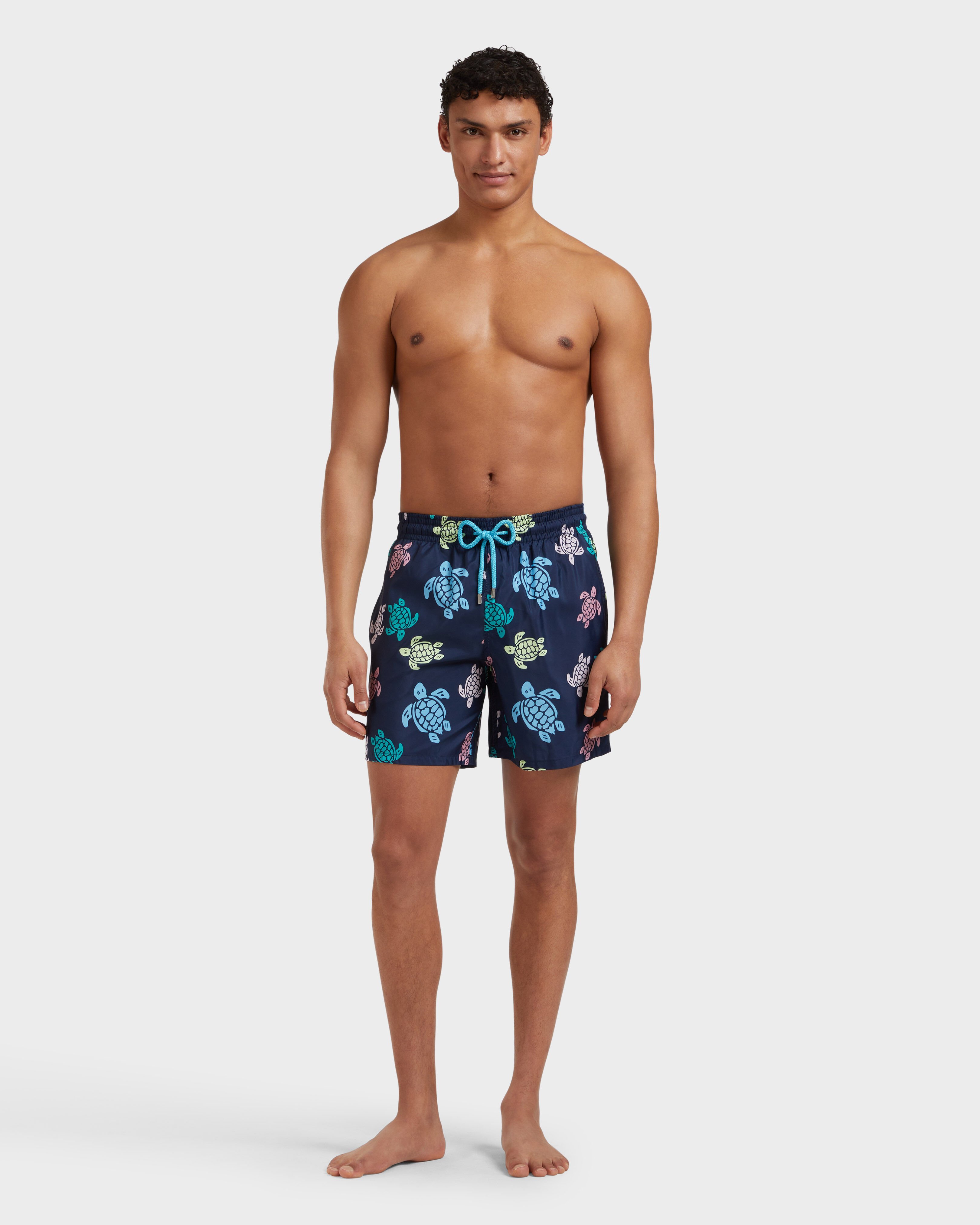 Men Ultra-light and packable Swim Shorts Tortues Multicolores NAVY frontworn view