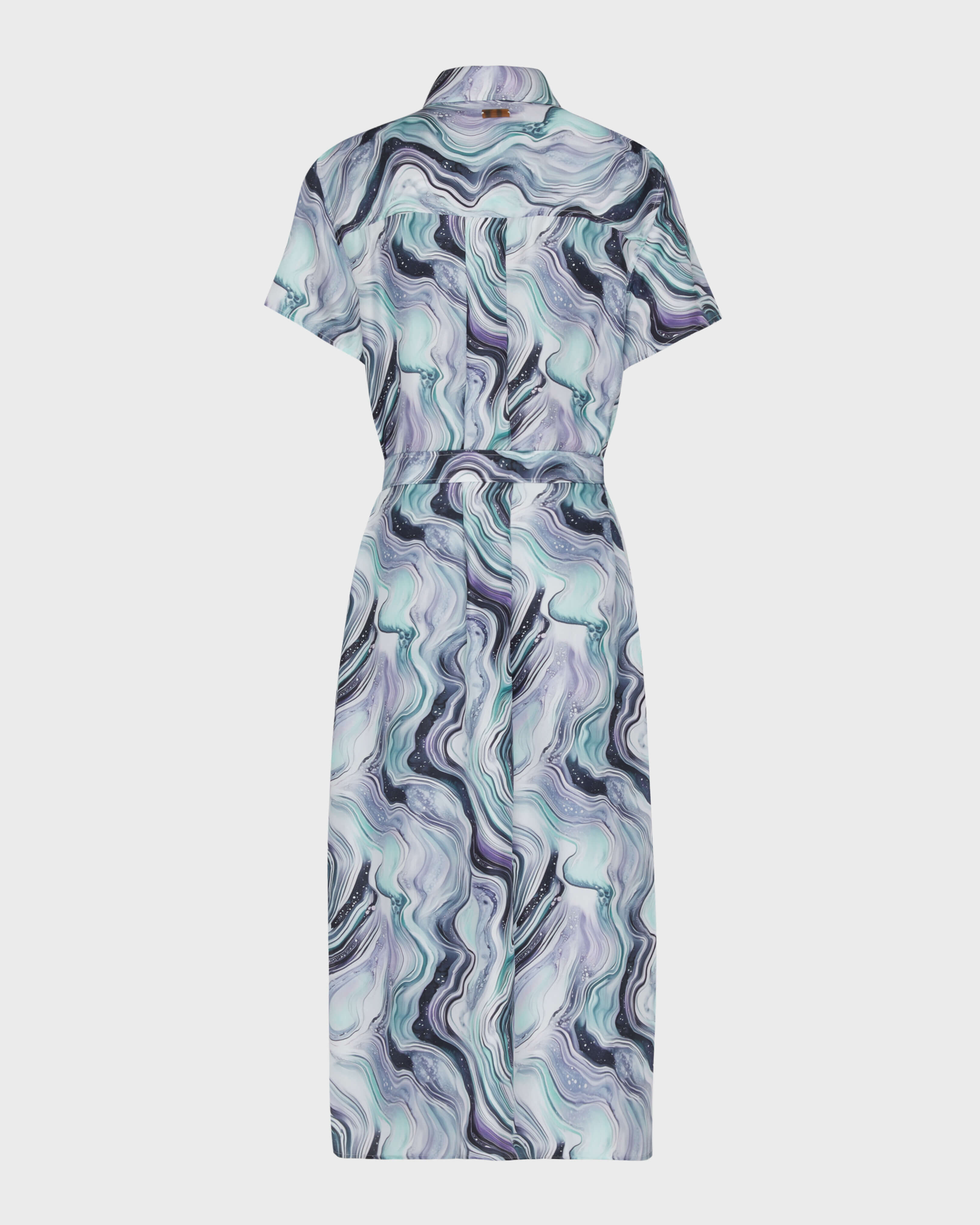 Vestido camisero largo de seda con estampado Marble para mujer BLANCO back view