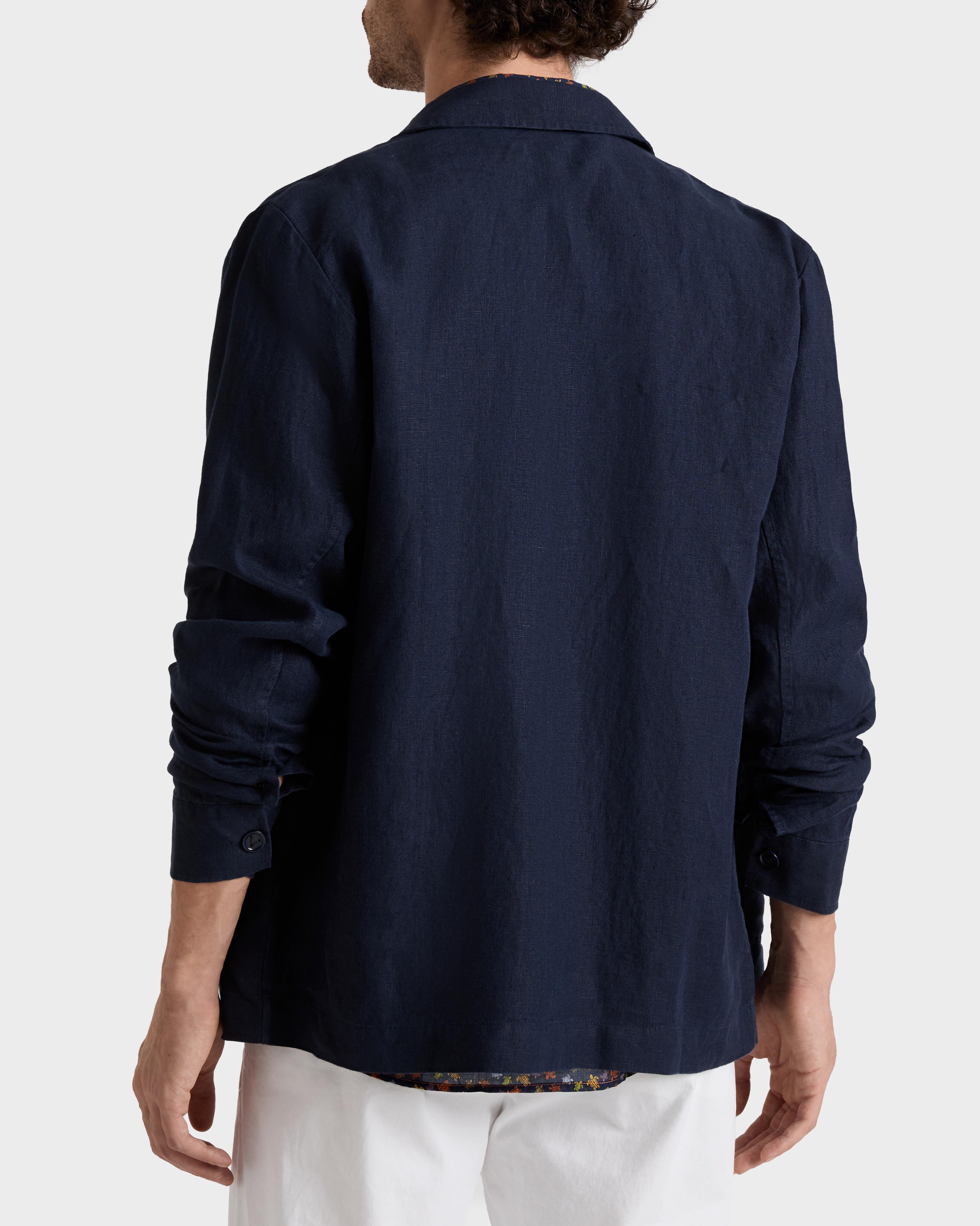 Herren-Leinen-Overshirt uni MARINEBLAU backworn view