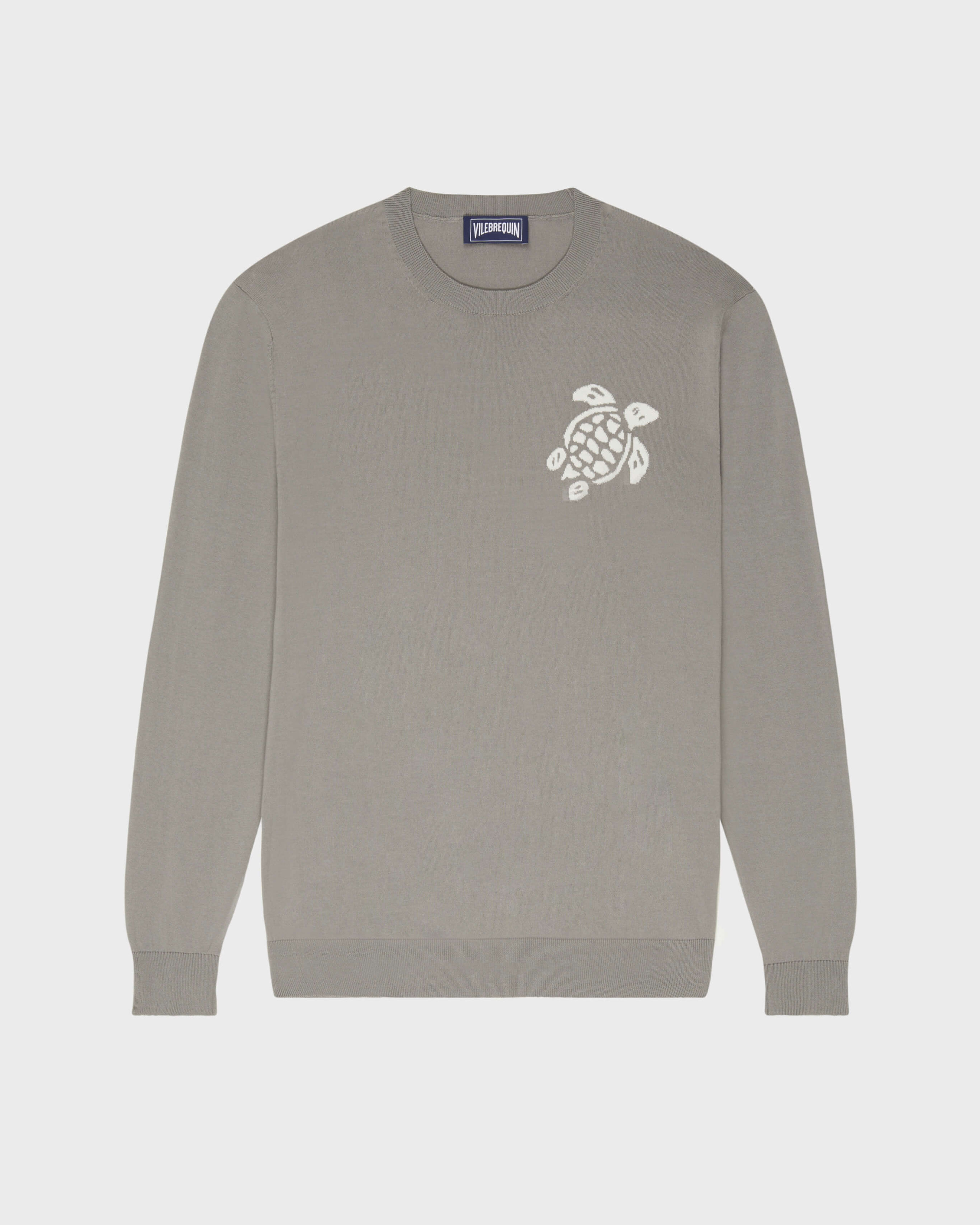 Men Cotton Sweater Turtle HEATHER GREY front view