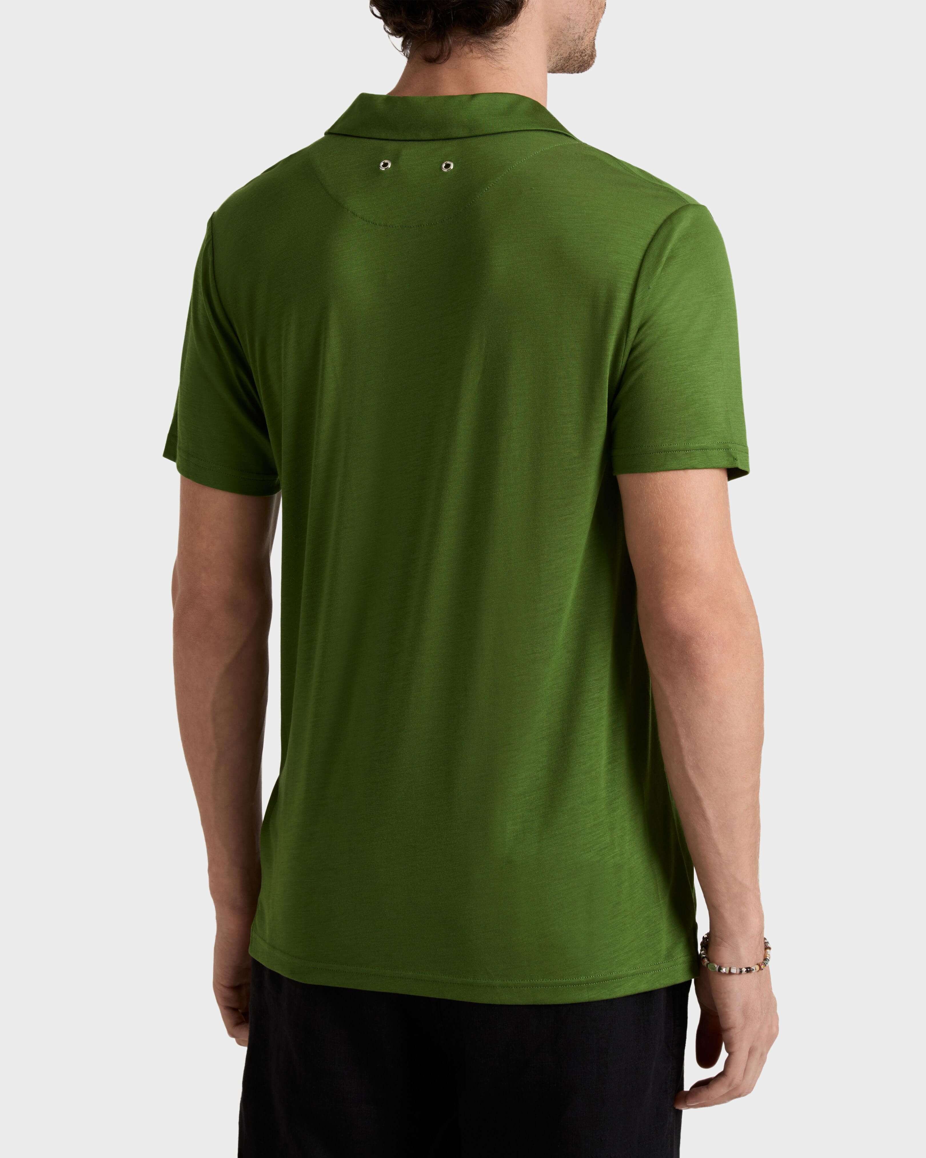 Men Tencel Polo Shirt Solid MILITAIRE backworn view