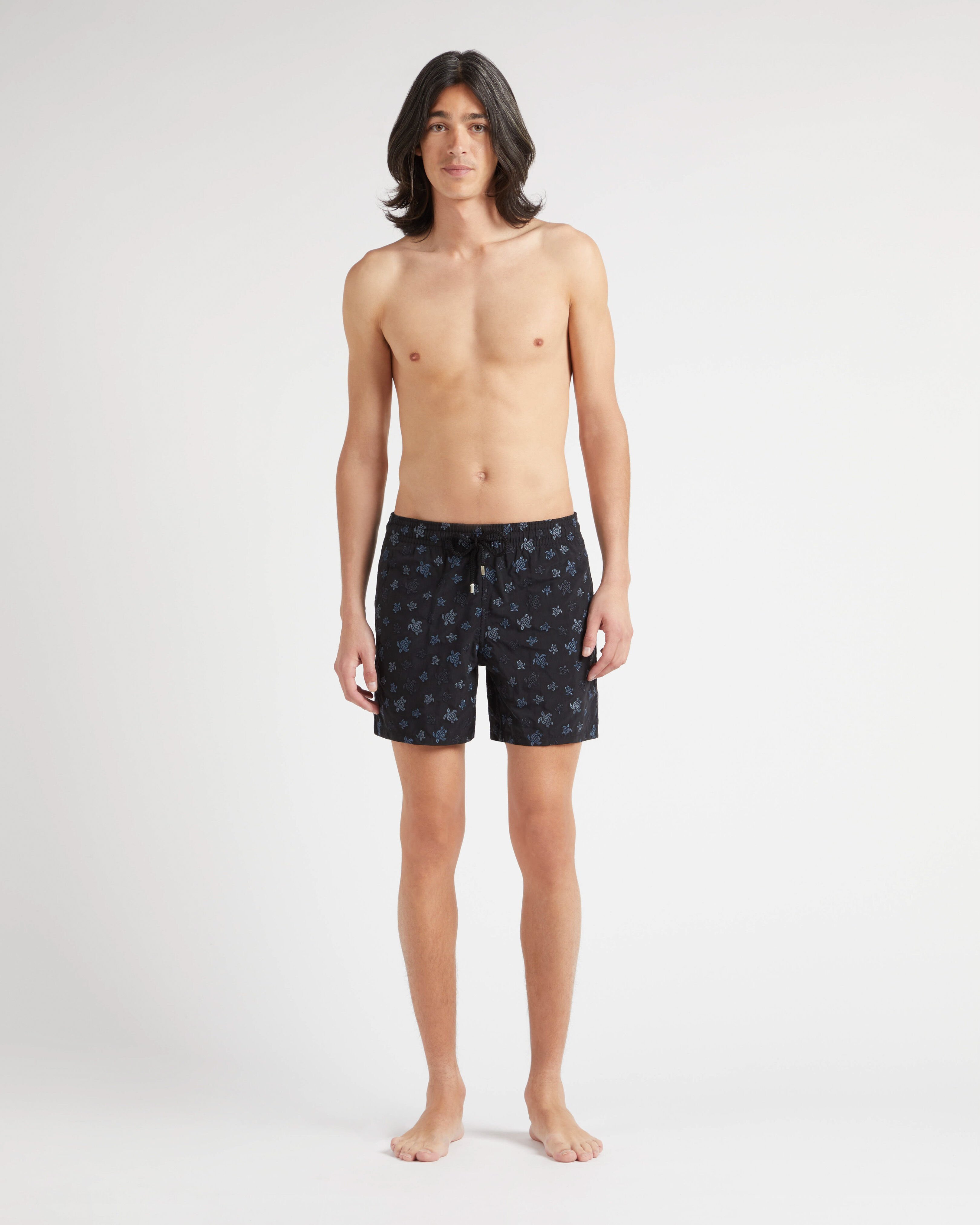 Men Swim Shorts Embroidered Ronde des Tortues - Limited Edition BLACK frontworn view